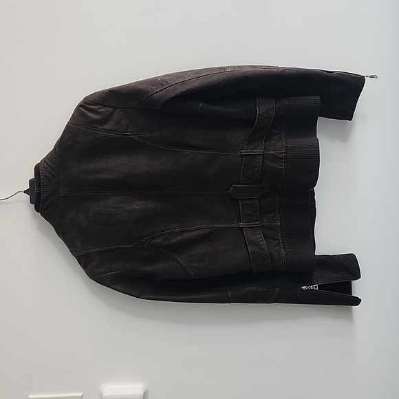 DANIER Leather Brown Suede Zippered Jacket With Zippers and Ribbed Waist - Picture 2 of 9